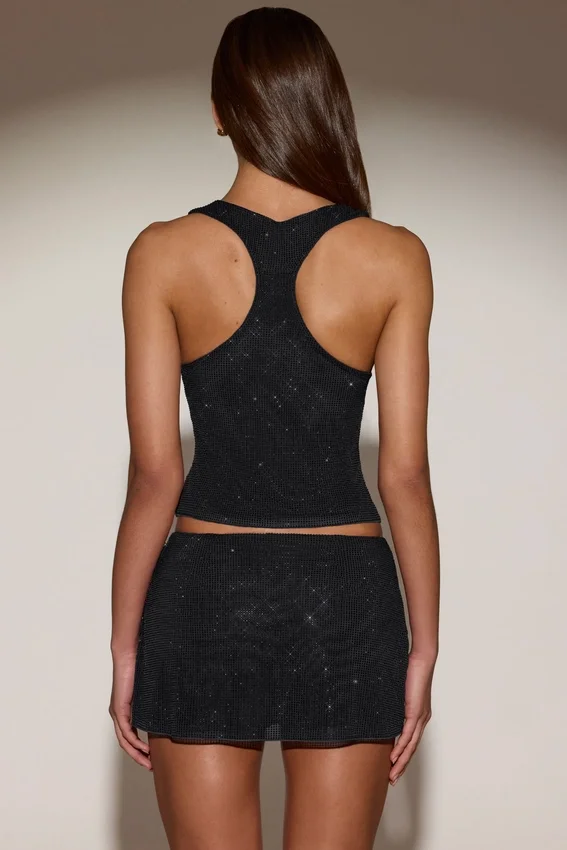 Asta Embellished Mid-Rise A-Line Mini Skirt in Black Asta Embellished Mid-Rise A-Line Mini Skirt in Black