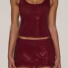 Aine Embellished Jersey Scoop-Neck Racerback Top in Burgundy Aine Embellished Jersey Scoop-Neck Racerback Top in Burgundy
