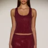 Aine Embellished Jersey Scoop-Neck Racerback Top in Burgundy Aine Embellished Jersey Scoop-Neck Racerback Top in Burgundy