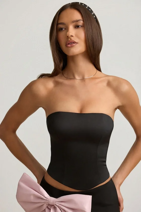 Audrina Cut-Out Bow-Detail Corset Top in Black Audrina Cut-Out Bow-Detail Corset Top in Black
