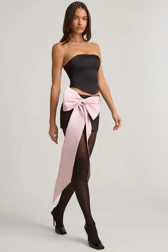 Audrina Cut-Out Bow-Detail Corset Top in Black Audrina Cut-Out Bow-Detail Corset Top in Black