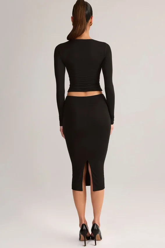 Aven Modal Mid-Rise Pencil Midi Skirt in Black Aven Modal Mid-Rise Pencil Midi Skirt in Black
