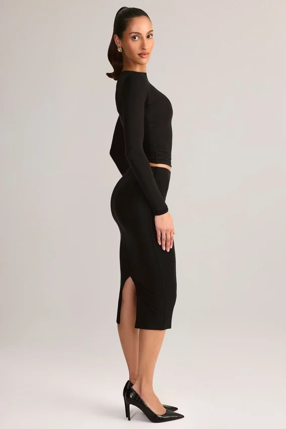 Aven Modal Mid-Rise Pencil Midi Skirt in Black Aven Modal Mid-Rise Pencil Midi Skirt in Black