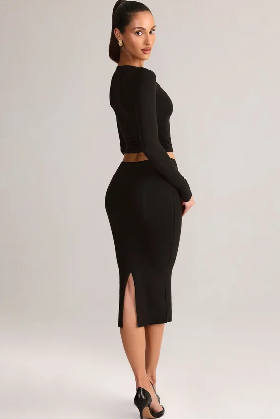 Aven Modal Mid-Rise Pencil Midi Skirt in Black Aven Modal Mid-Rise Pencil Midi Skirt in Black