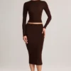 Aven Modal Mid-Rise Pencil Midi Skirt in Chocolate Brown Aven Modal Mid-Rise Pencil Midi Skirt in Chocolate Brown