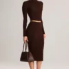 Aven Modal Mid-Rise Pencil Midi Skirt in Chocolate Brown Aven Modal Mid-Rise Pencil Midi Skirt in Chocolate Brown