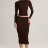 Aven Modal Mid-Rise Pencil Midi Skirt in Chocolate Brown Aven Modal Mid-Rise Pencil Midi Skirt in Chocolate Brown