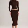 Aven Modal Mid-Rise Pencil Midi Skirt in Chocolate Brown Aven Modal Mid-Rise Pencil Midi Skirt in Chocolate Brown