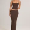 Avenley Modal Mid-Rise Fishtail Maxi Skirt in Chocolate Brown Avenley Modal Mid-Rise Fishtail Maxi Skirt in Chocolate Brown