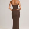 Avenley Modal Mid-Rise Fishtail Maxi Skirt in Chocolate Brown Avenley Modal Mid-Rise Fishtail Maxi Skirt in Chocolate Brown