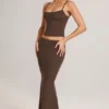 Avenley Modal Mid-Rise Fishtail Maxi Skirt in Chocolate Brown Avenley Modal Mid-Rise Fishtail Maxi Skirt in Chocolate Brown