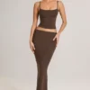 Avenley Modal Mid-Rise Fishtail Maxi Skirt in Chocolate Brown Avenley Modal Mid-Rise Fishtail Maxi Skirt in Chocolate Brown