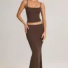Avenley Modal Mid-Rise Fishtail Maxi Skirt in Chocolate Brown Avenley Modal Mid-Rise Fishtail Maxi Skirt in Chocolate Brown