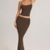 Avenley Modal Mid-Rise Fishtail Maxi Skirt in Chocolate Brown Avenley Modal Mid-Rise Fishtail Maxi Skirt in Chocolate Brown