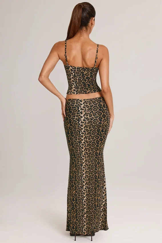 Avenley Modal Mid-Rise Fishtail Maxi Skirt in Leopard Print Avenley Modal Mid-Rise Fishtail Maxi Skirt in Leopard Print