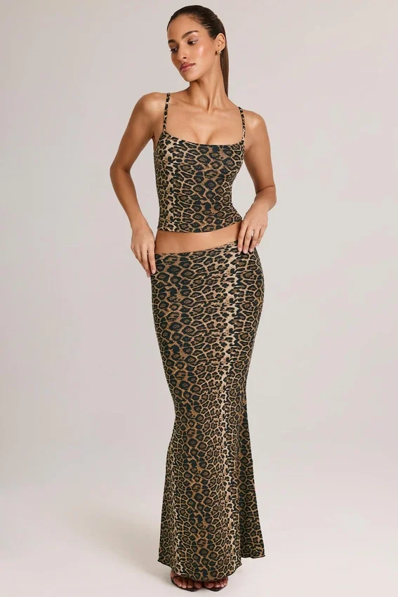 Avenley Modal Mid-Rise Fishtail Maxi Skirt in Leopard Print Avenley Modal Mid-Rise Fishtail Maxi Skirt in Leopard Print