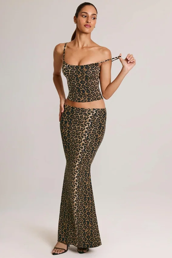 Avenley Modal Mid-Rise Fishtail Maxi Skirt in Leopard Print Avenley Modal Mid-Rise Fishtail Maxi Skirt in Leopard Print