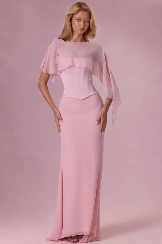 Velina Chiffon Cape in Blush Pink Velina Chiffon Cape in Blush Pink
