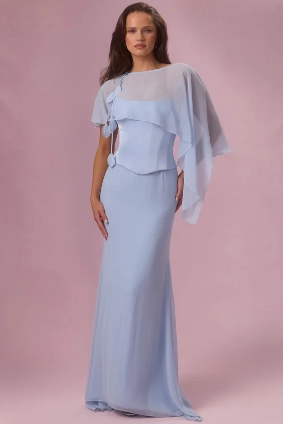 Velina Chiffon Cape in Powder Blue Velina Chiffon Cape in Powder Blue