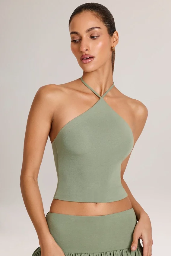 Aviora Modal Halterneck Top in Sage Green Aviora Modal Halterneck Top in Sage Green
