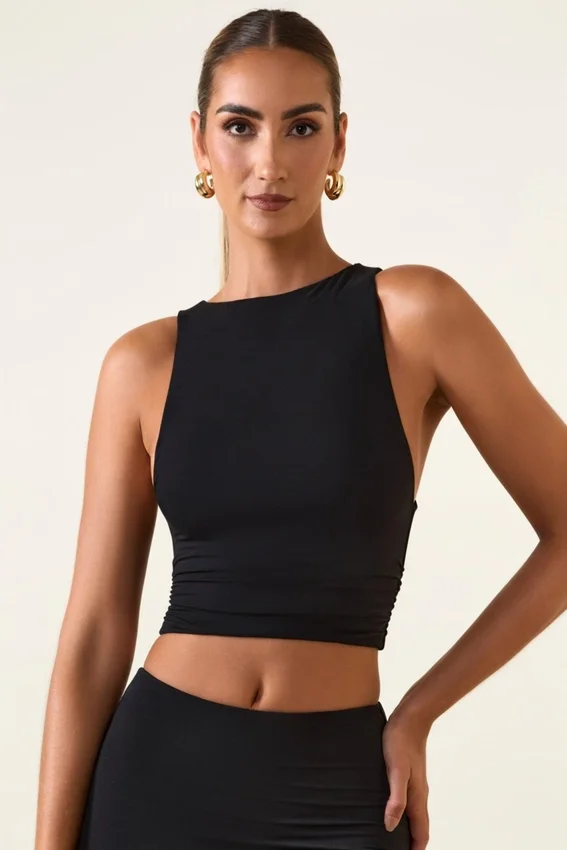 Aya Modal Boat-Neck Tank Top in Black Aya Modal Boat-Neck Tank Top in Black