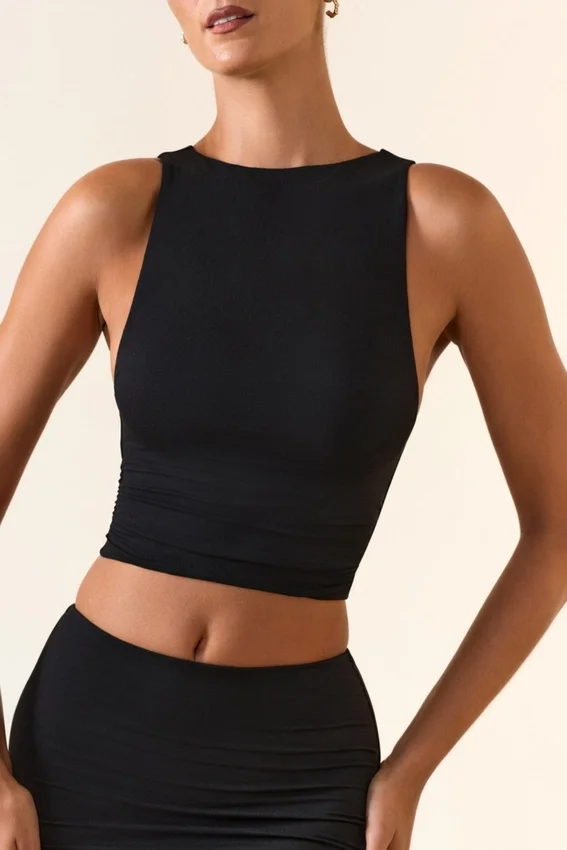 Aya Modal Boat-Neck Tank Top in Black Aya Modal Boat-Neck Tank Top in Black
