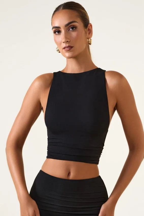 Aya Modal Boat-Neck Tank Top in Black Aya Modal Boat-Neck Tank Top in Black