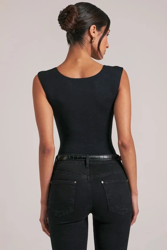 Ayla Sweetheart-Neck Bodysuit in Black Ayla Sweetheart-Neck Bodysuit in Black