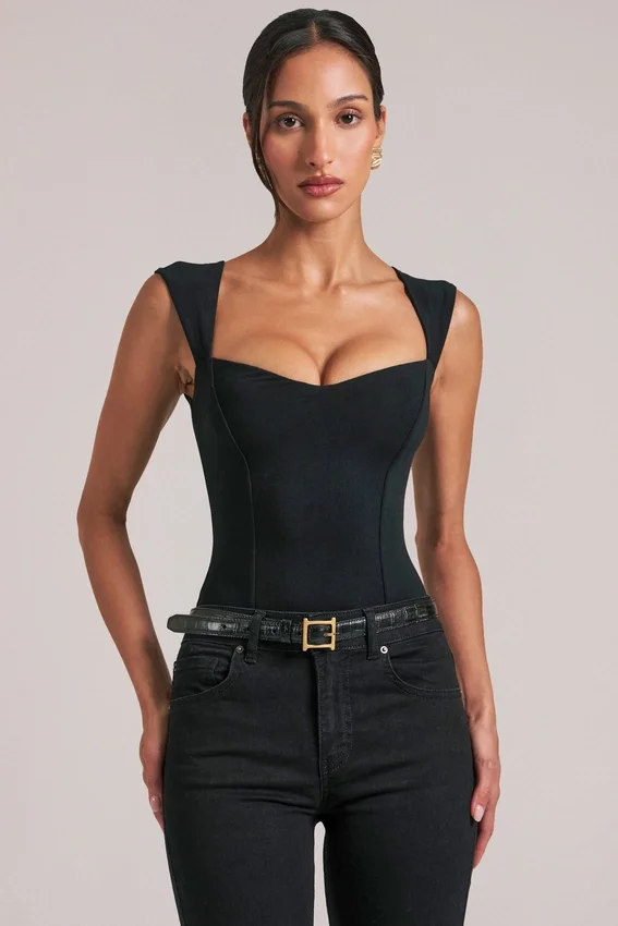 Ayla Sweetheart-Neck Bodysuit in Black Ayla Sweetheart-Neck Bodysuit in Black