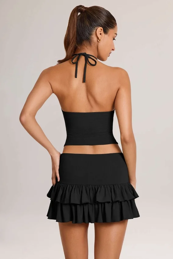 Azaria Modal Ruffle Mid-Rise Mini Skort in Black Azaria Modal Ruffle Mid-Rise Mini Skort in Black