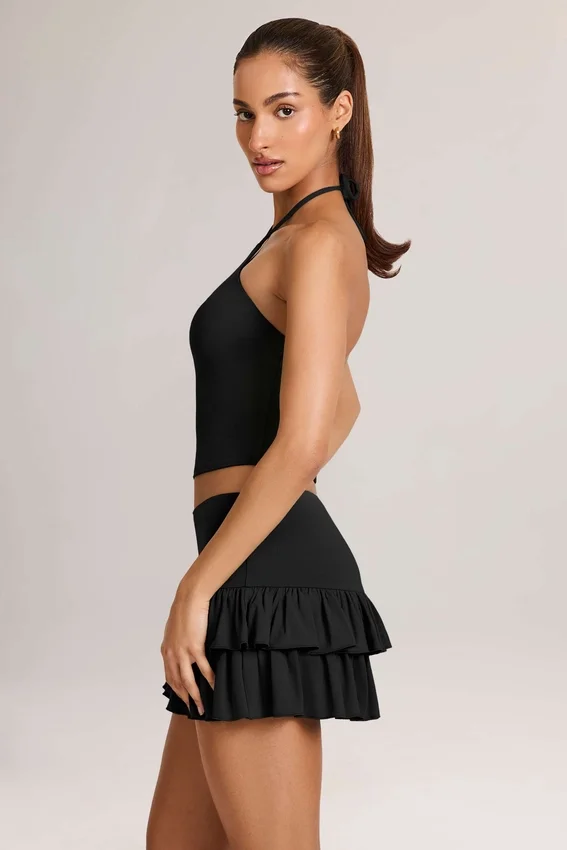 Azaria Modal Ruffle Mid-Rise Mini Skort in Black Azaria Modal Ruffle Mid-Rise Mini Skort in Black