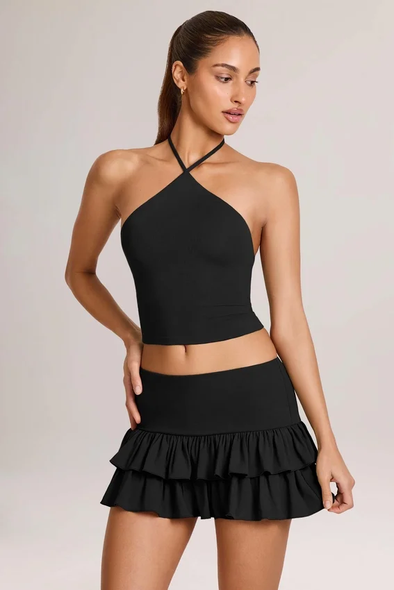 Azaria Modal Ruffle Mid-Rise Mini Skort in Black Azaria Modal Ruffle Mid-Rise Mini Skort in Black