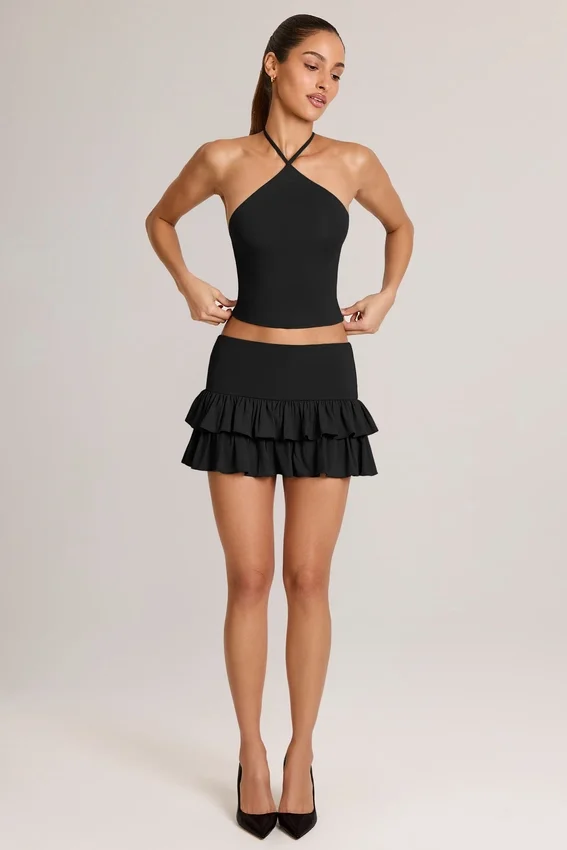 Azaria Modal Ruffle Mid-Rise Mini Skort in Black Azaria Modal Ruffle Mid-Rise Mini Skort in Black