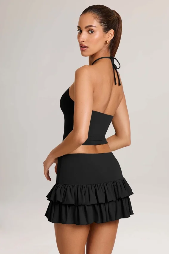 Azaria Modal Ruffle Mid-Rise Mini Skort in Black Azaria Modal Ruffle Mid-Rise Mini Skort in Black