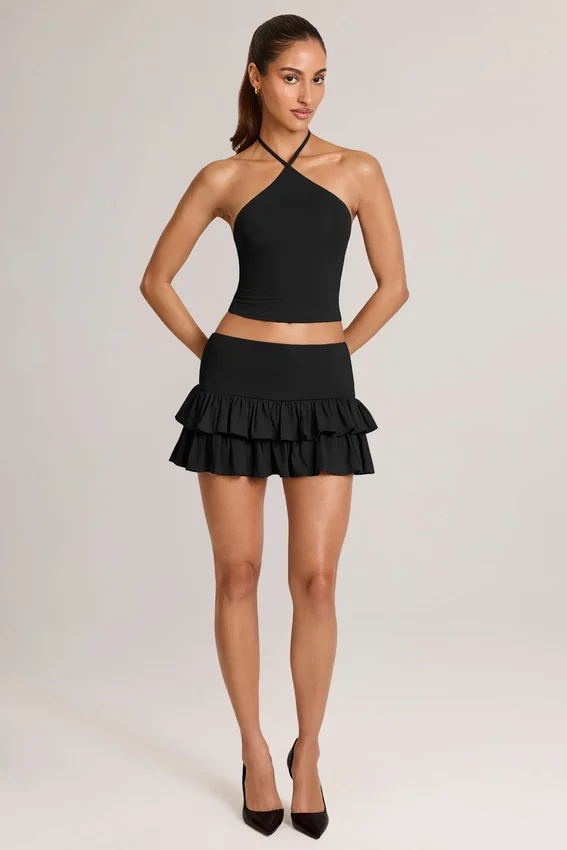 Azaria Modal Ruffle Mid-Rise Mini Skort in Black Azaria Modal Ruffle Mid-Rise Mini Skort in Black