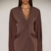 Azelie Single-Breasted Blazer Mini Dress in Chocolate Brown Azelie Single-Breasted Blazer Mini Dress in Chocolate Brown