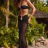 Bacalar Ruched Hardware-Detail Fishtail Maxi Skirt in Black Bacalar Ruched Hardware-Detail Fishtail Maxi Skirt in Black