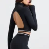 Backless Turtleneck Long-Sleeve Crop Top in Black Backless Turtleneck Long-Sleeve Crop Top in Black