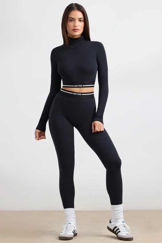 Backless Turtleneck Long-Sleeve Crop Top in Black Backless Turtleneck Long-Sleeve Crop Top in Black