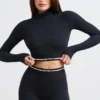 Backless Turtleneck Long-Sleeve Crop Top in Black Backless Turtleneck Long-Sleeve Crop Top in Black