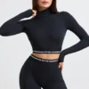 Backless Turtleneck Long-Sleeve Crop Top in Black Backless Turtleneck Long-Sleeve Crop Top in Black