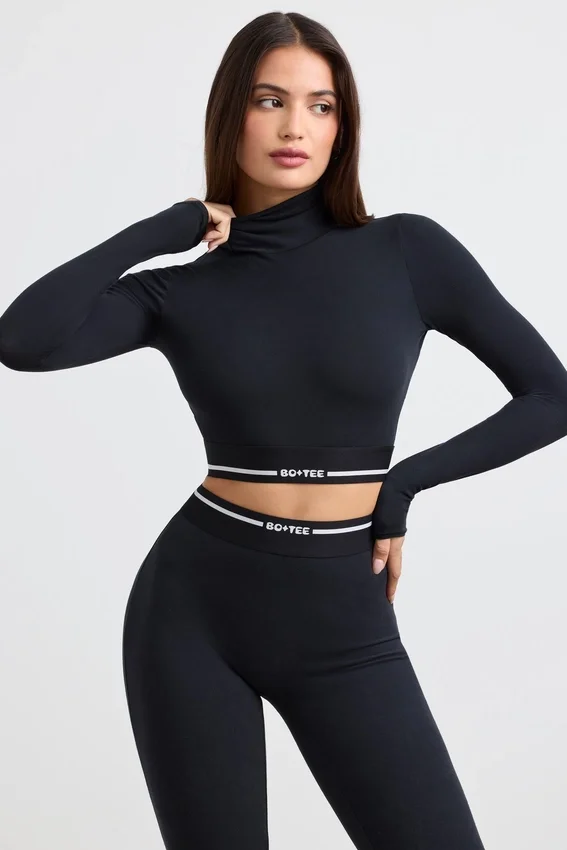Backless Turtleneck Long-Sleeve Crop Top in Black Backless Turtleneck Long-Sleeve Crop Top in Black