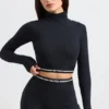 Backless Turtleneck Long-Sleeve Crop Top in Black Backless Turtleneck Long-Sleeve Crop Top in Black