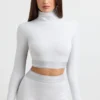Backless Turtleneck Long-Sleeve Crop Top in Grey Marl Backless Turtleneck Long-Sleeve Crop Top in Grey Marl