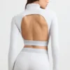 Backless Turtleneck Long-Sleeve Crop Top in Grey Marl Backless Turtleneck Long-Sleeve Crop Top in Grey Marl