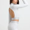 Backless Turtleneck Long-Sleeve Crop Top in Grey Marl Backless Turtleneck Long-Sleeve Crop Top in Grey Marl