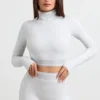 Backless Turtleneck Long-Sleeve Crop Top in Grey Marl Backless Turtleneck Long-Sleeve Crop Top in Grey Marl