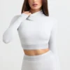 Backless Turtleneck Long-Sleeve Crop Top in Grey Marl Backless Turtleneck Long-Sleeve Crop Top in Grey Marl