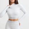 Backless Turtleneck Long-Sleeve Crop Top in Grey Marl Backless Turtleneck Long-Sleeve Crop Top in Grey Marl