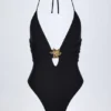 Bahari Cut-Out Hardware-Detail Swimsuit in Black Bahari Cut-Out Hardware-Detail Swimsuit in Black
